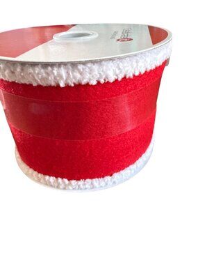 Wired Red & White Ribbon 2.5" X 15 Ft Acrylic For Crafts Decorations & Gift Wrap